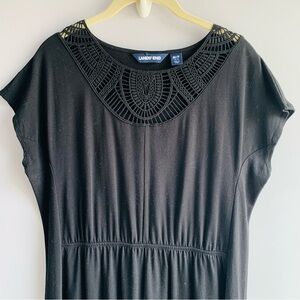 Land's End Knit Dress Black Lace Sleeveless Midi Maxi Cotton Petite Medium